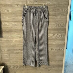 BRIGGS Women's Navy‎ White Stripe Linen Blend Drawstring Wide Leg Pants Size M